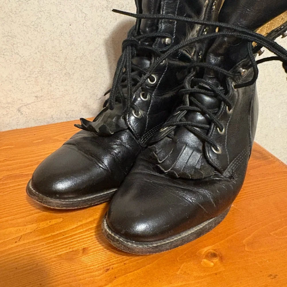 Vintage Justin Roper Lace Up Black Leather Boots L0506 Womens size 5.5